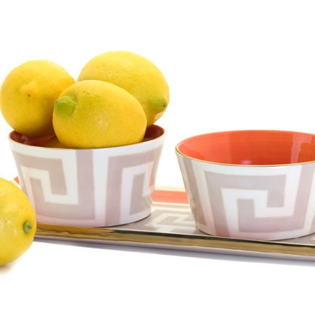 jill's key cocktail tray in taupe and tangerine