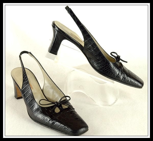 black croc slingback heels
