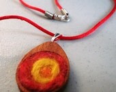 Embroidered necklace - Pyrotechnic sunset needlefelted pendant necklace
