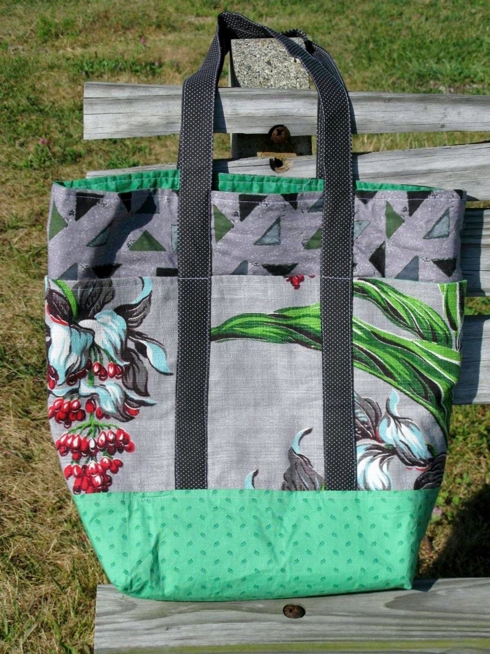 Market tote - Vintage barkcloth with a tropical vibe
