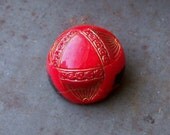 Vintage Art Deco red glass gold luster domed button X 1