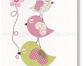 Nursery print, childrens art print, kids room decor, nursery bird, kids bird, baby bird, kid art, Douceurs 8x10 print