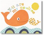 Kids wall art, baby nursery, nursery decor, nursery wall art, Whale, You Are My Sunshine 8x10 print