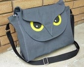 Owl messenger bag in grey cotton twill