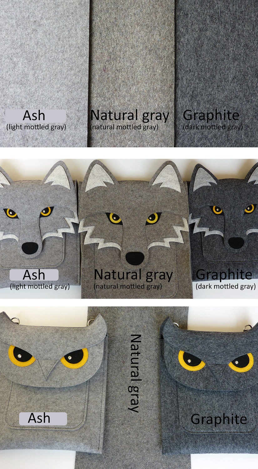 Owl MacBook Air 13 inch sleeve - Gray felt - Made to order