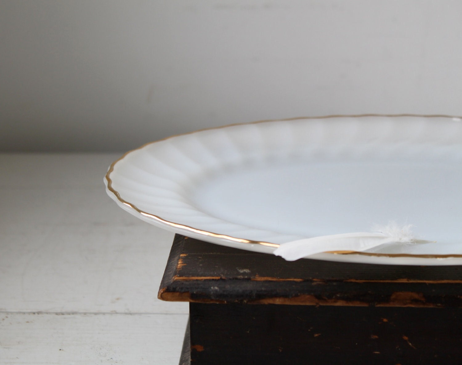 vintage 1960s milk glass platter. Anchor Hocking Fire-King Golden Shell  / the PETIT FOUR serving platter