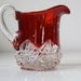 antique ruby glass pitcher / ruby red flash and cut crystal clear souvenir creamer / Victorian 1890s