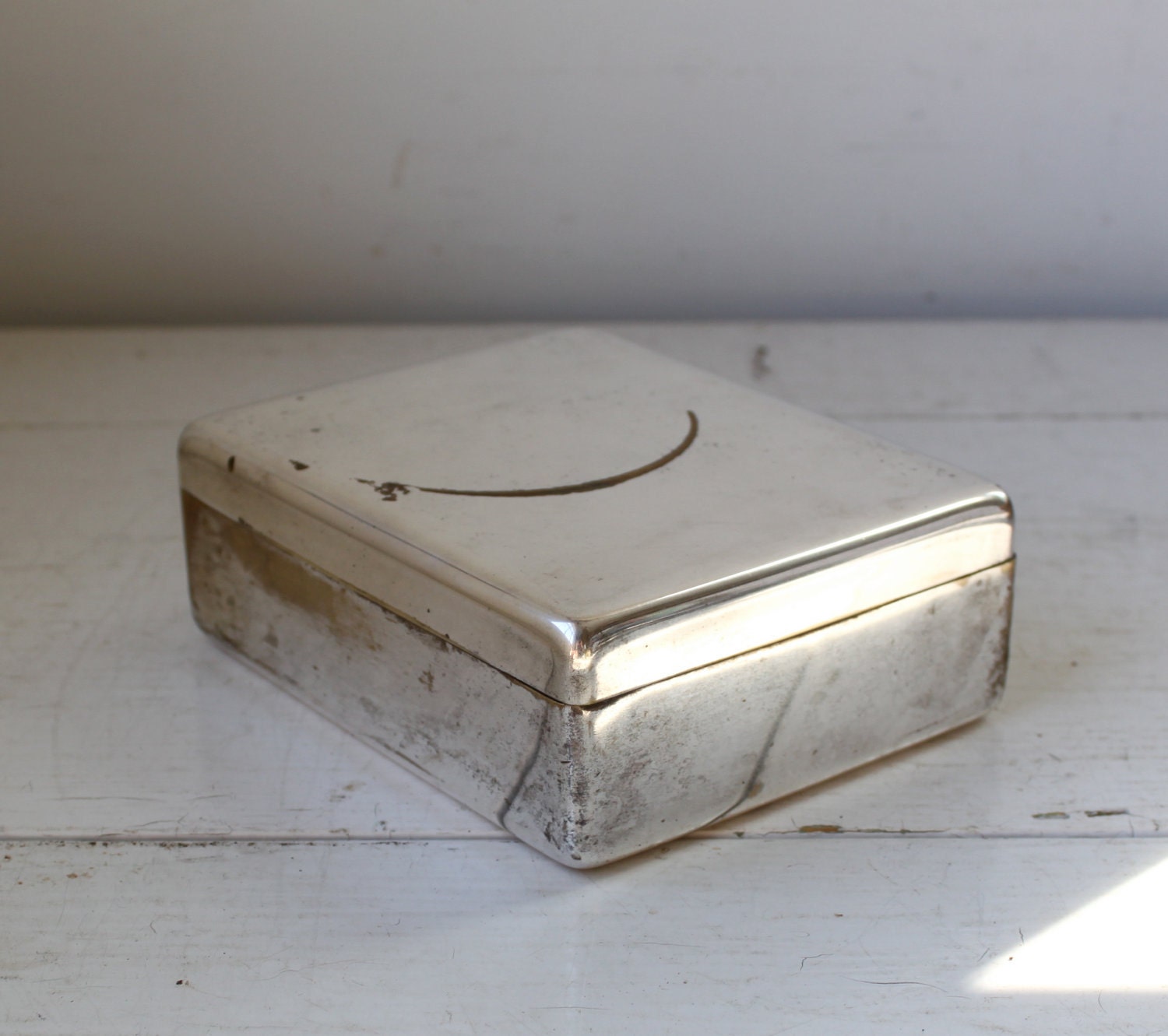 RESERVED vintage 1930s Art Deco cigarette box. Silverplate, cedar lining. Possibly Union Air Terminal, Calif. Christmas in July