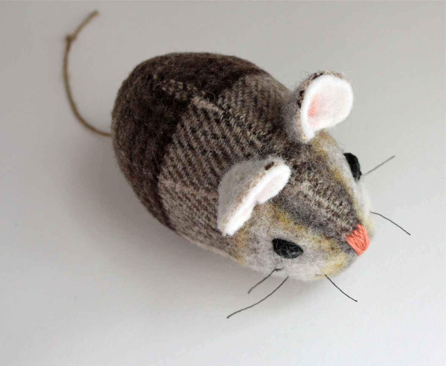 Mouse Plush Wool - Pocket Mouse - Mocha Plaid