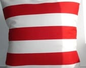 New 18x18 inch Designer Handmade Pillow Case in red stripe on white.