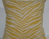 New 18x18 inch Designer Handmade Pillow Case in Zebra print in corn yellow and linen color fabric.