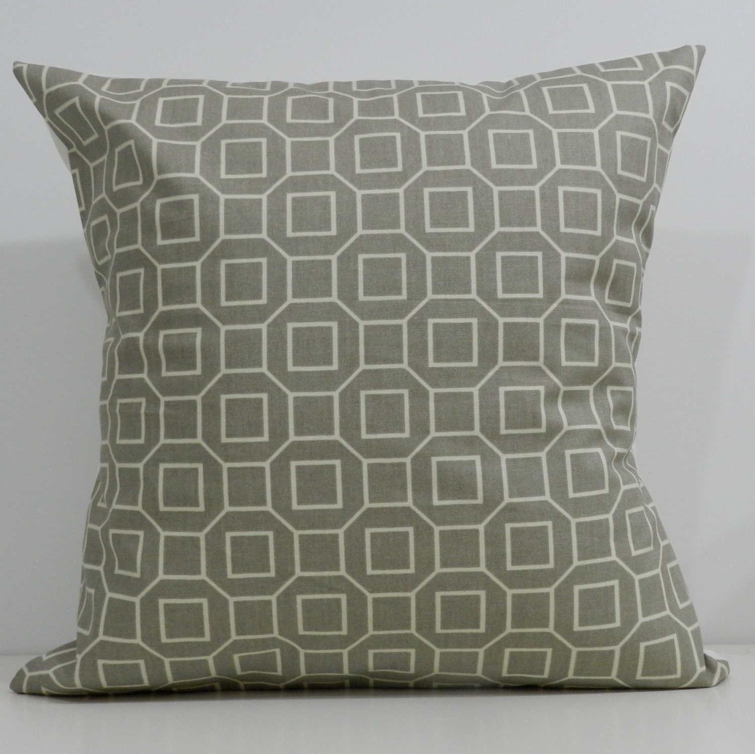 New 18x18 inch Designer Handmade Pillow Cases in taupe and cream geometric pattern