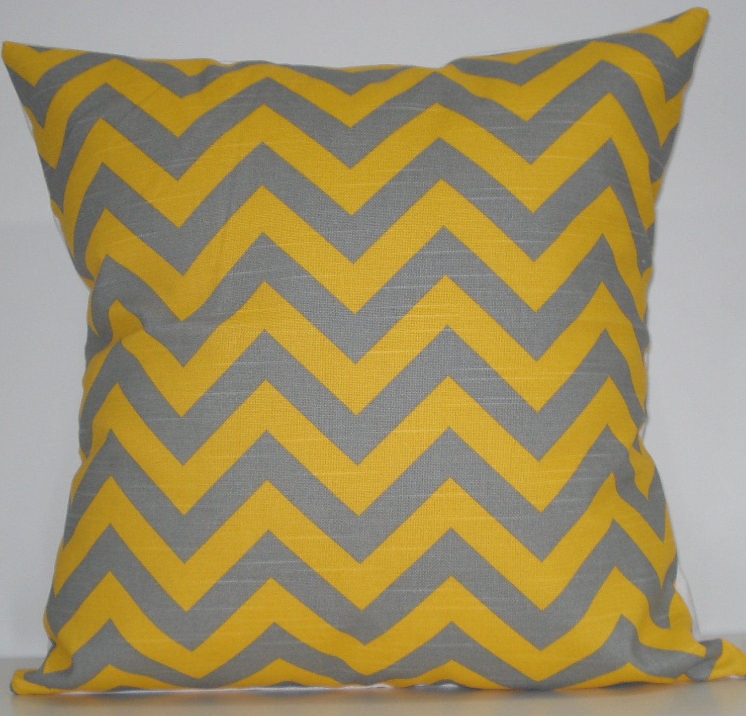 New 18x18 inch Designer Handmade Pillow Case. Corn yellow and grey chrvron zig zag pattern.