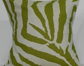 New 18x18 inch Designer Handmade Pillow Case. Large Zebra print in olive and linen color fabric.