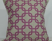 New 18x18 inch Designer Handmade Pillow Case in fuschia and taupe lattice