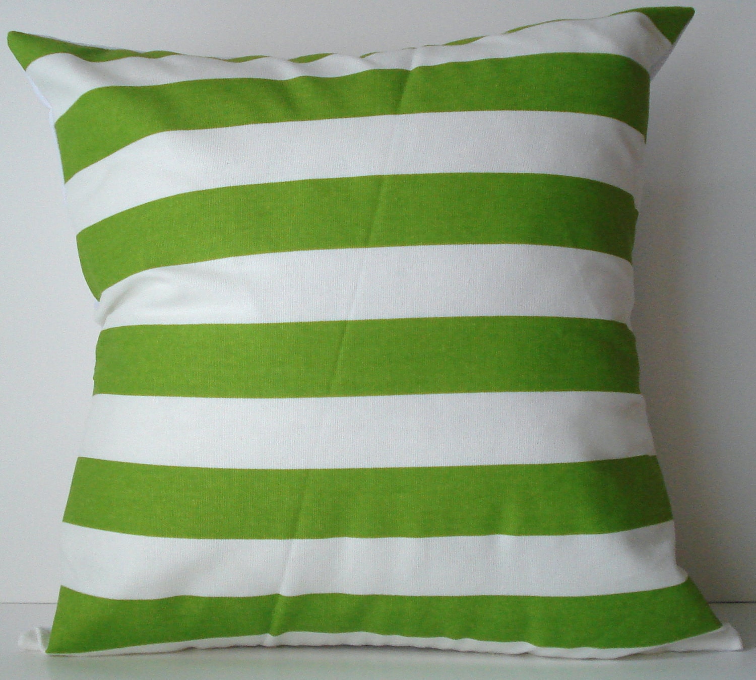 New 18x18 inch Designer Handmade Pillow Case. lime and white stripe