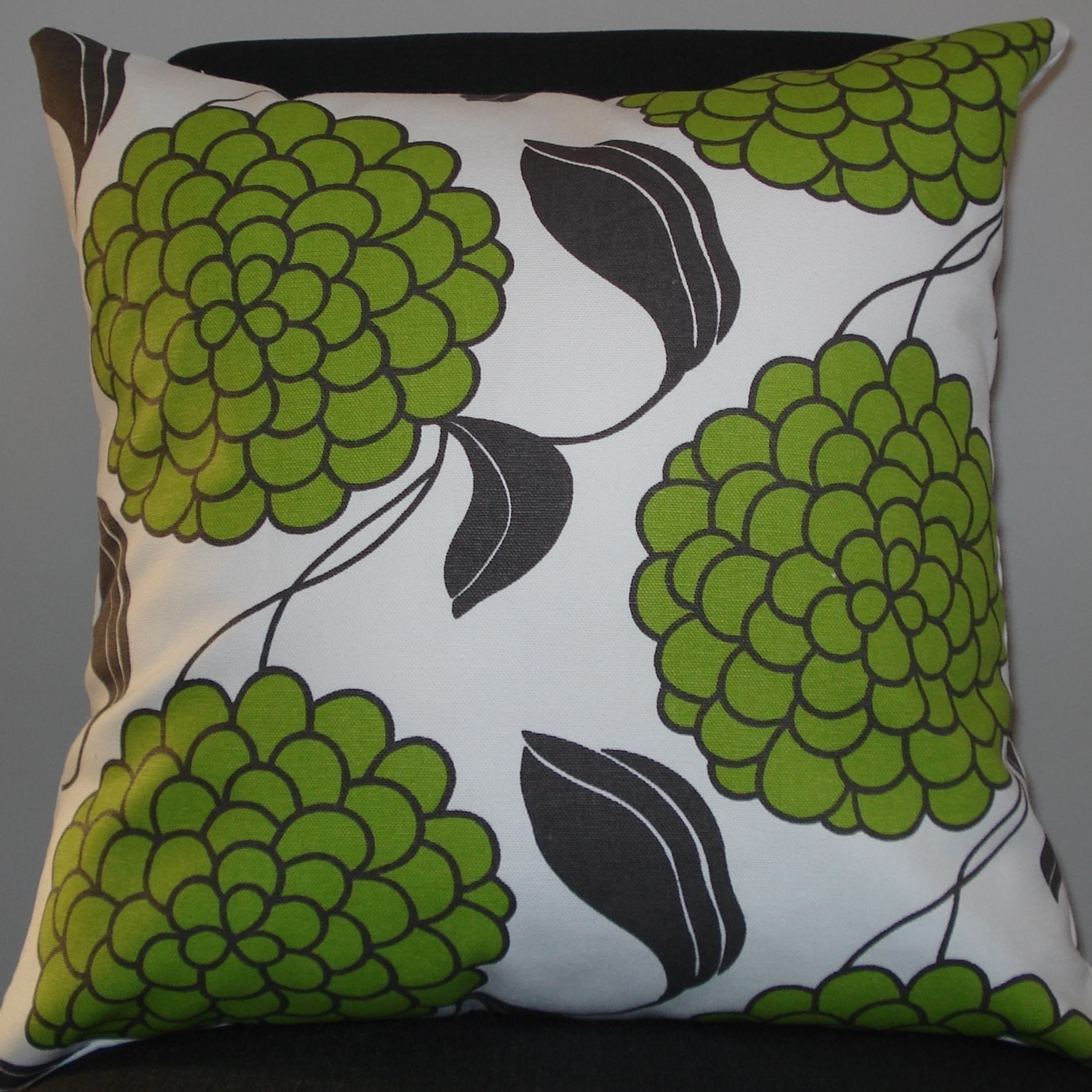 New 18x18 inch Designer Handmade Pillow Case. Contemporary designer fabric in  lime green flowers with grey leaves. Pillow Case, Cushion Cover, Pillow Cover, Pillow.