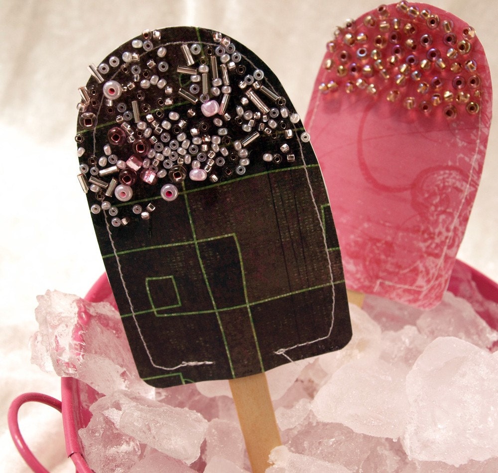 Popsicles - Paper popsicle Accents in chocolate and raspberry - loaded with sprinkles
