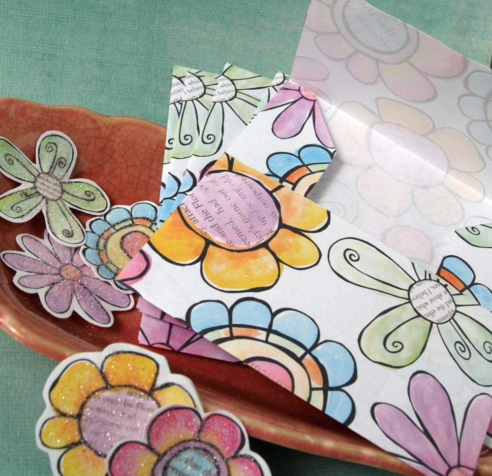 Watercolor Flower Envelopes and Stickers - set of five
