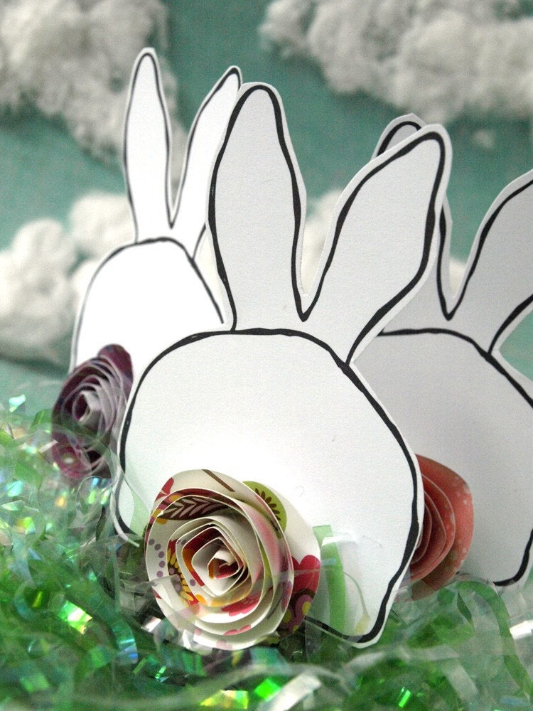 Bunny Butts  - three paper bunny accents with paper rose tails