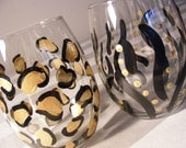 stemless wine glasses in leopard and zebra print
