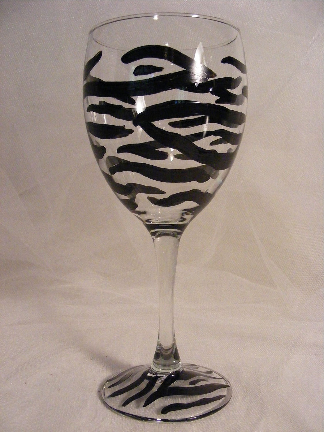painted wine glass with zebra  print - for bridesmaid or birthday gift - custom colors and personalization