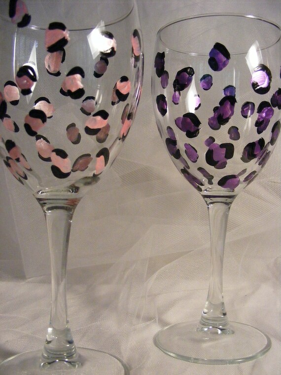 pink and purple leopard print wine glasses by DelightfulFinds