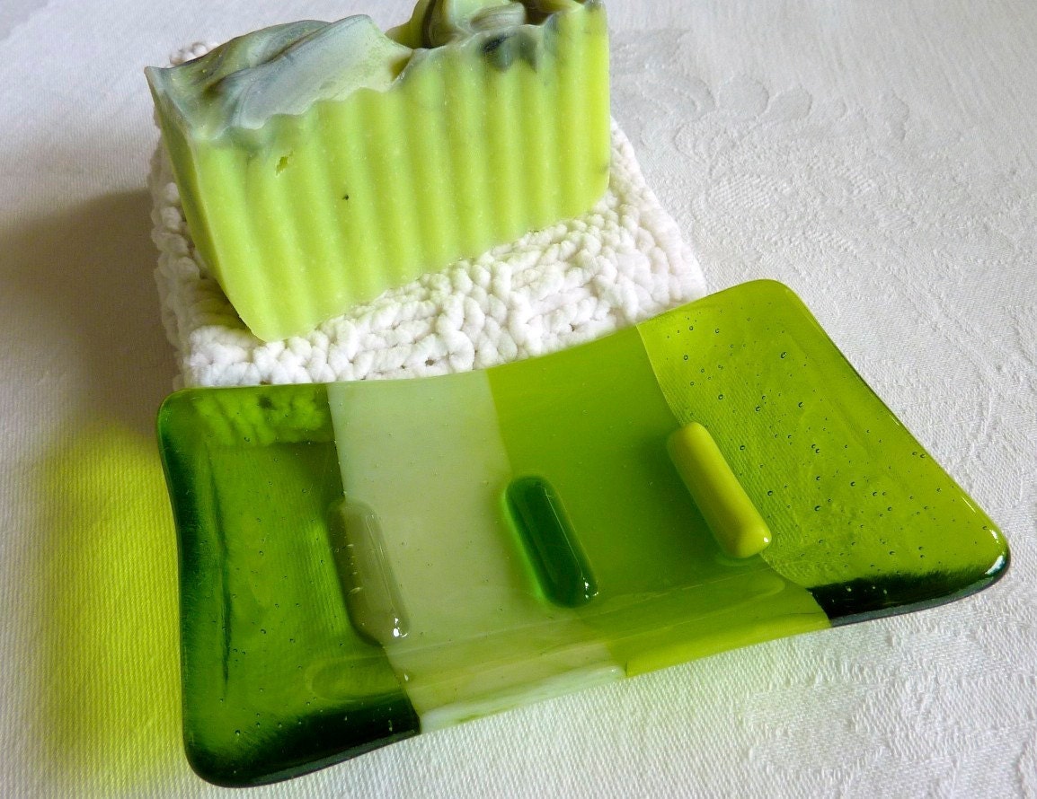 Glass Soap Dish in Spring Green