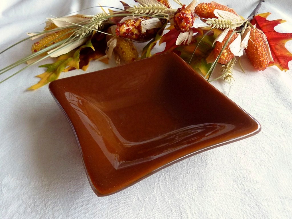 Fused Glass Dish in Cinnabar Brown