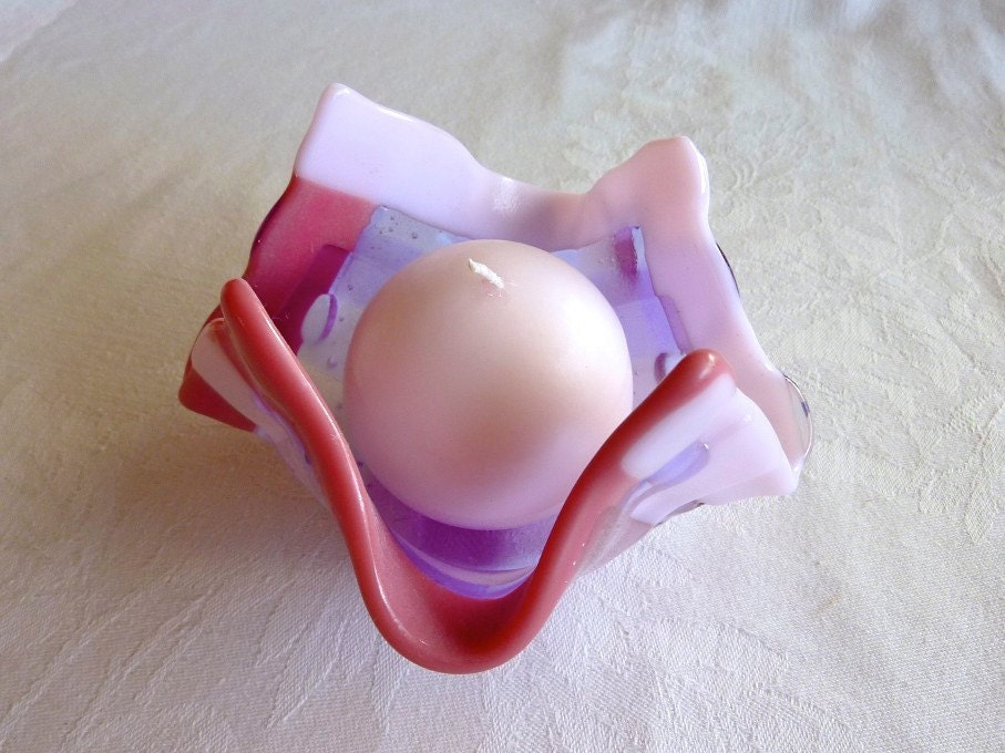 Glass Votive Candle Holder in Pink and Lavender Weave