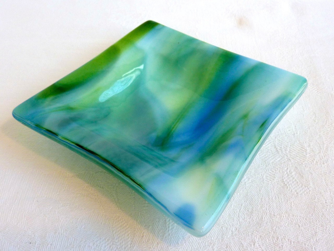 Blue and Green Streaky Glass Dish
