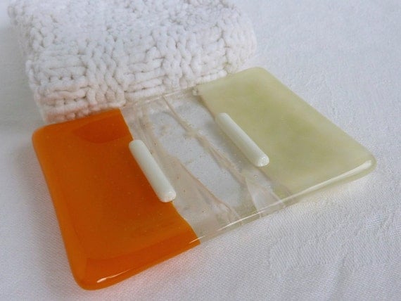 Glass Soap Dish in Tangerine and Cream