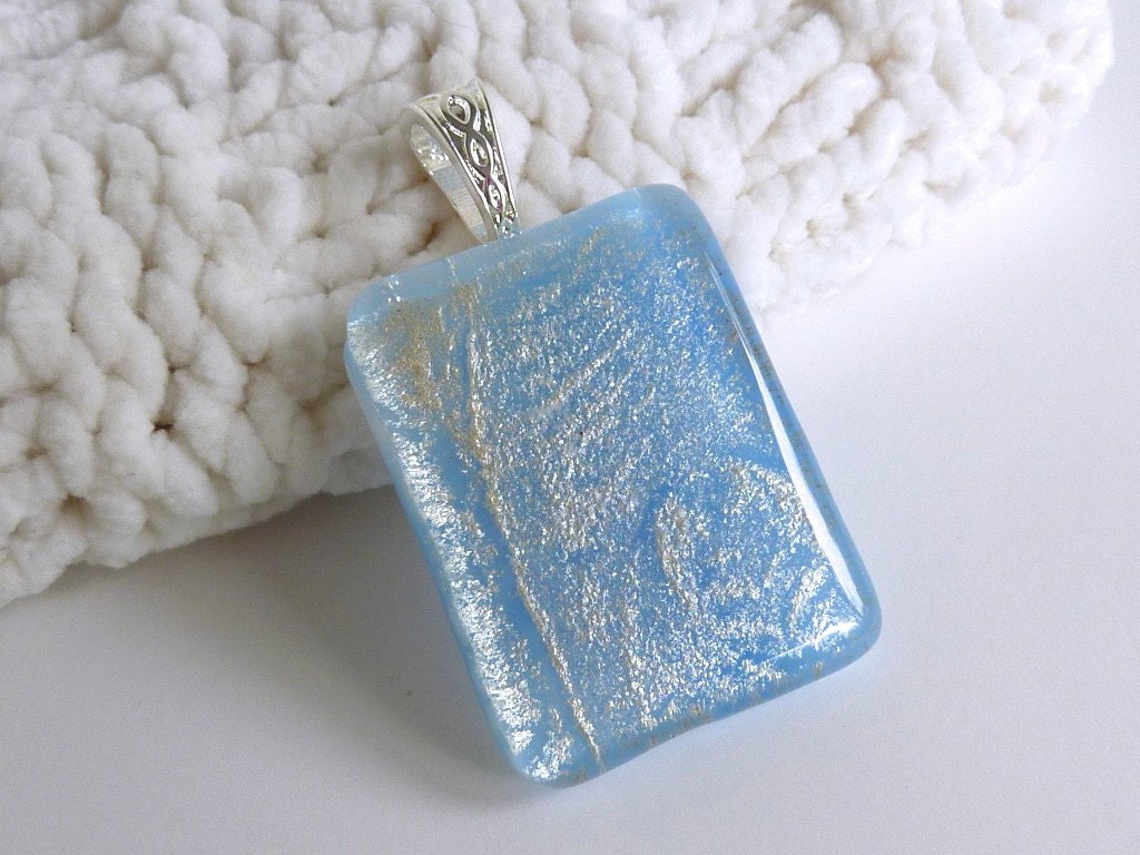 Pale Blue and Silver Glass Pendant