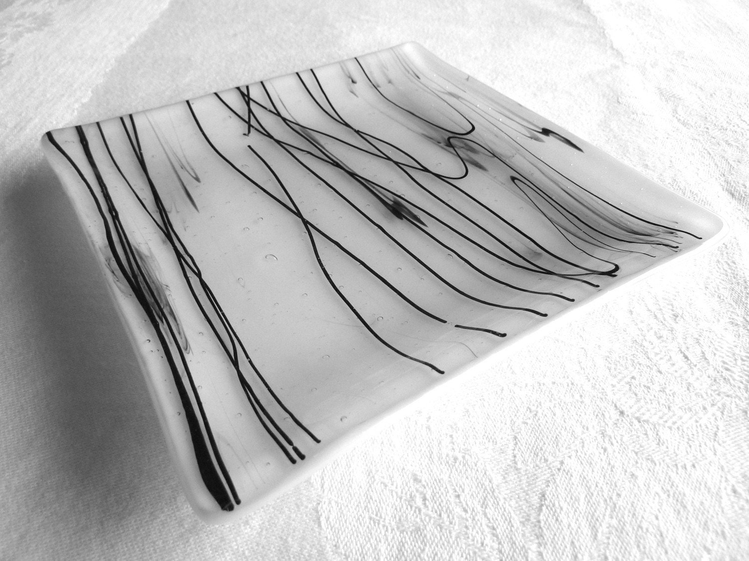 Glass Salad or Dessert Plate in White and Black