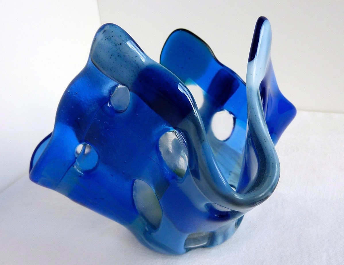 Glass Votive Candle Holder in Blues