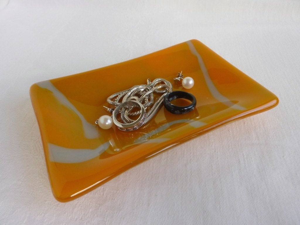 Rectangular Dish in Dusky Orange Glass
