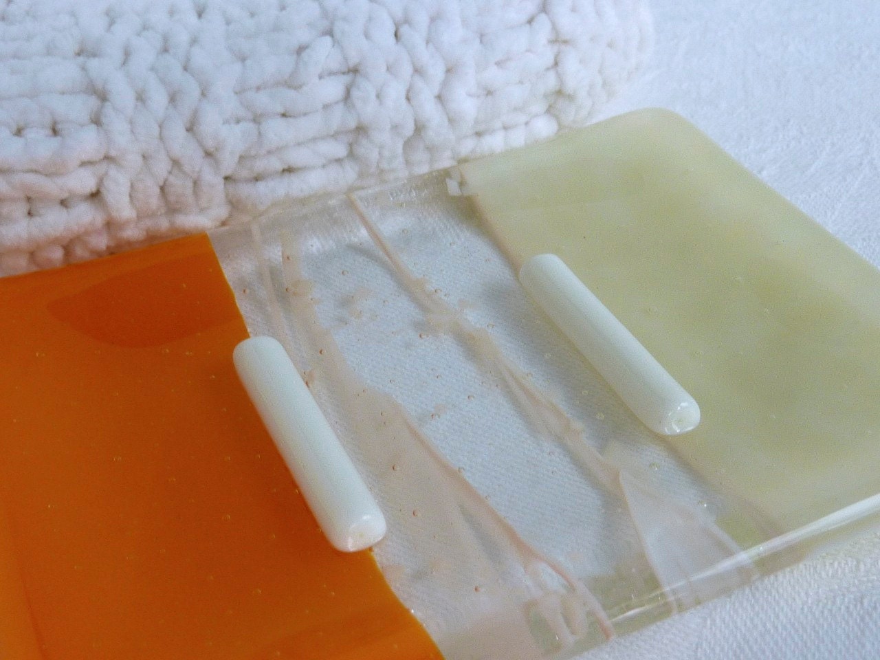 Glass Soap Dish in Tangerine and Cream