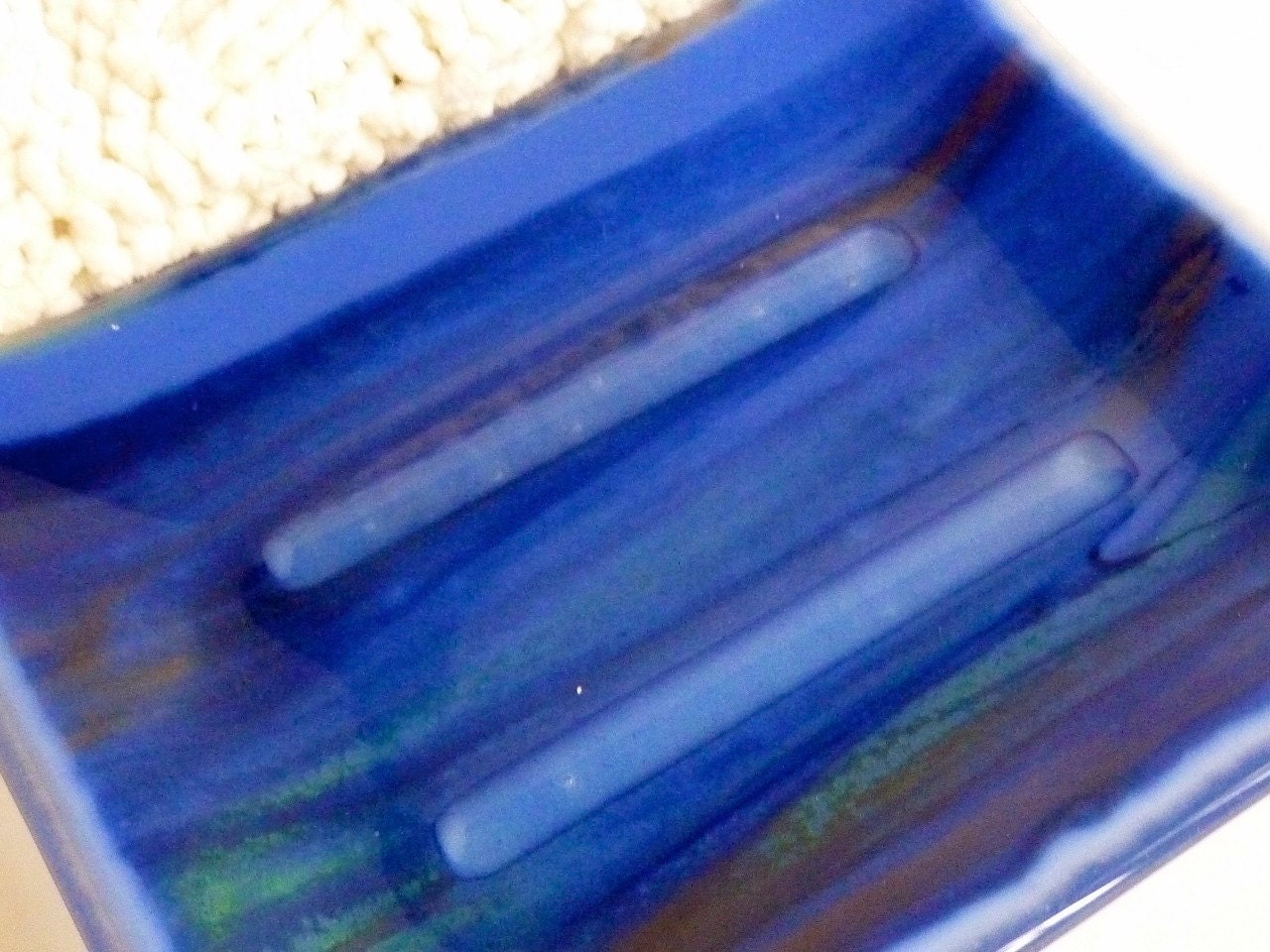 Large Soap Dish in Streaky Blue Glass