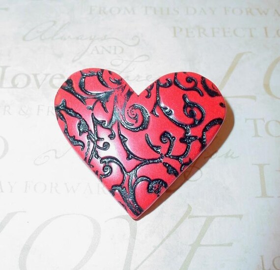 Red Hot Heart with Black Filigree