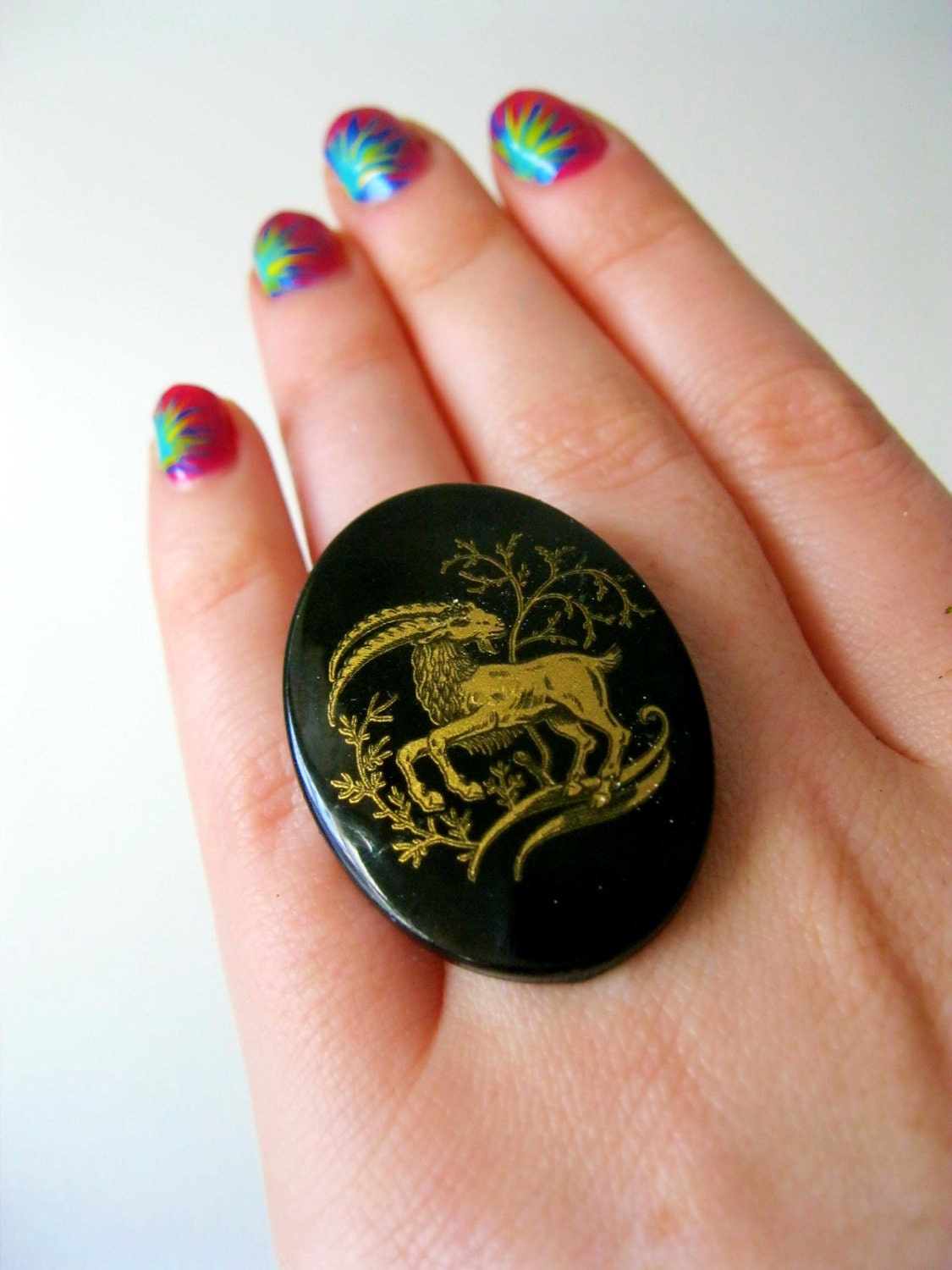 Capricorn. Adjustable Vintage Cocktail Ring