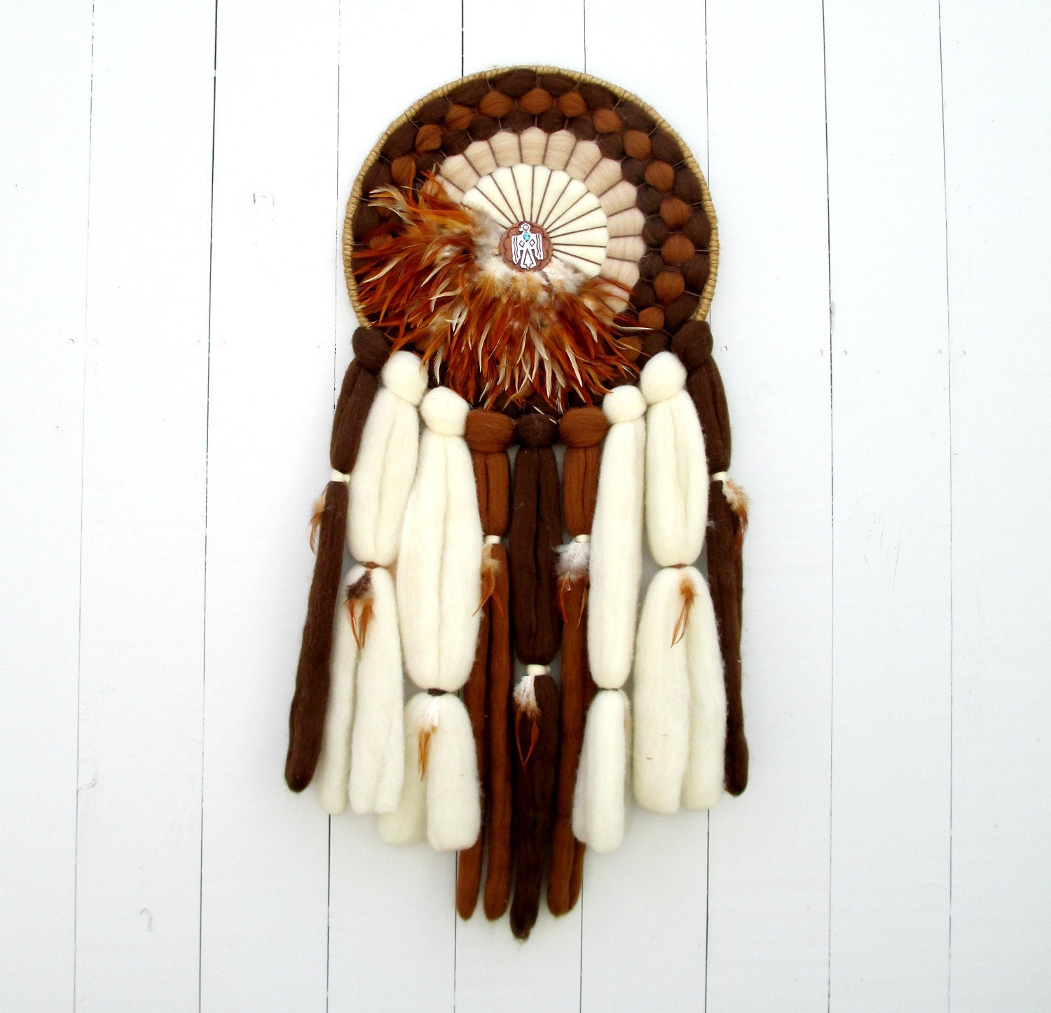 Dreamcatcher Vintage Medicine Wheel Mandala Wool Leather Turquoise Southwestern Native American Wall Hanging