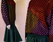 SALE...1980s Polka Dot Drop Waist Dress LG