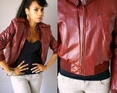 1980s Burgundy Leather Motorcycle Jacket MED