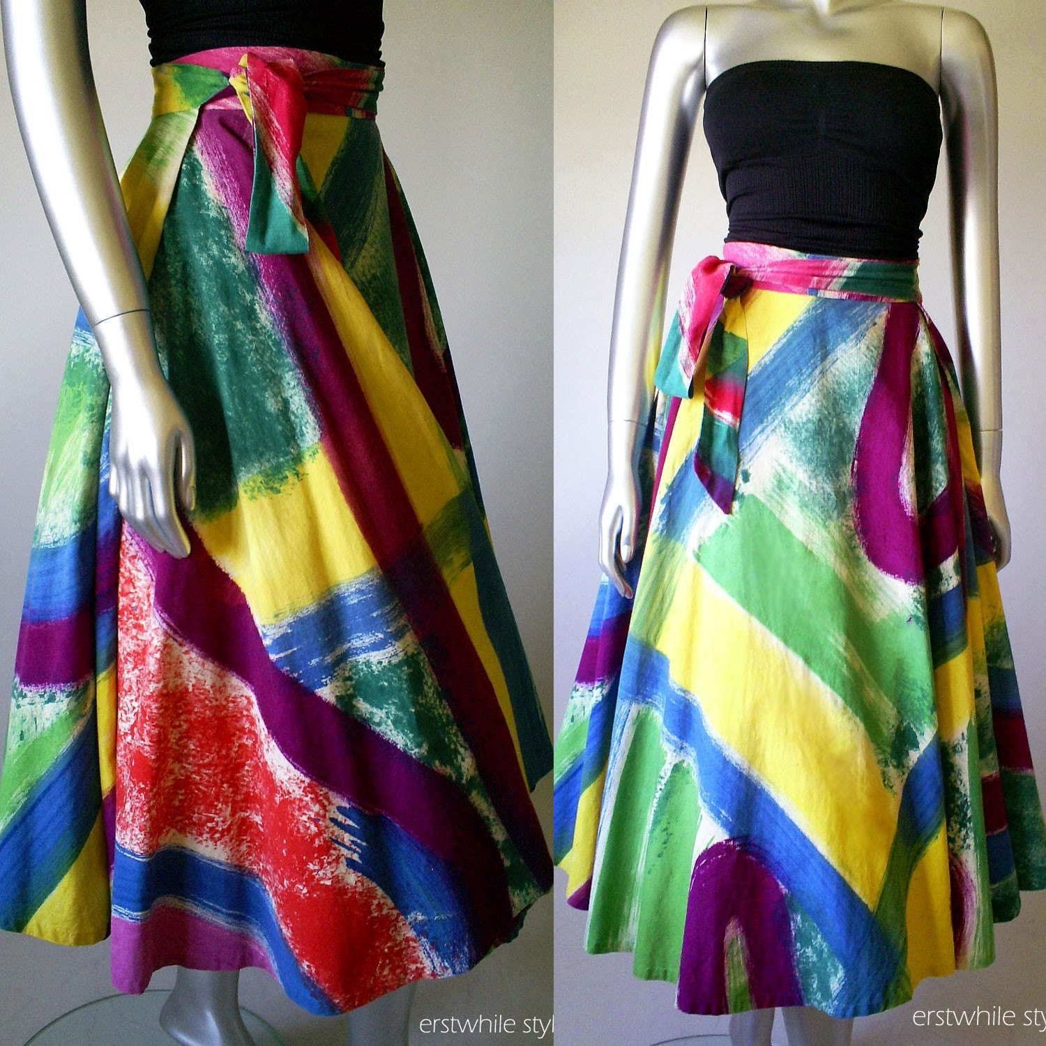 1950s Mexican Hand Painted COLLECTIBLE Circle Skirt SM MED
