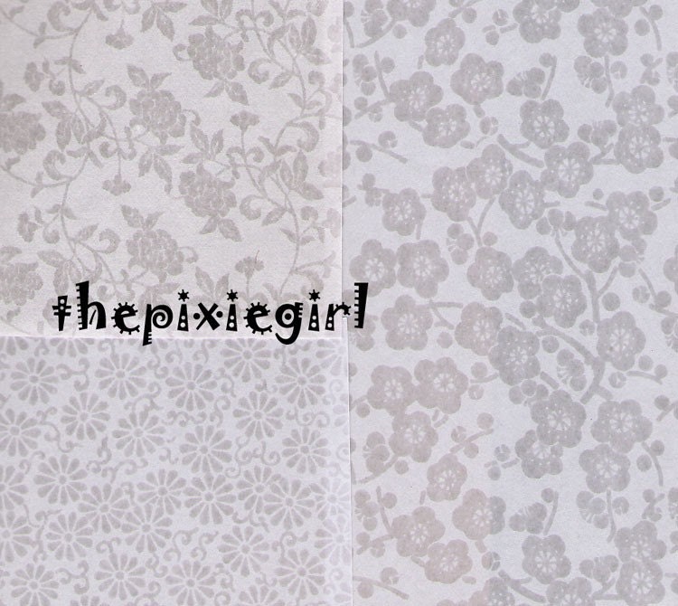 JAPANESE ORIGAMI PAPER PURE WHITE FLORAL PRINT 45 by thepixiegirl
