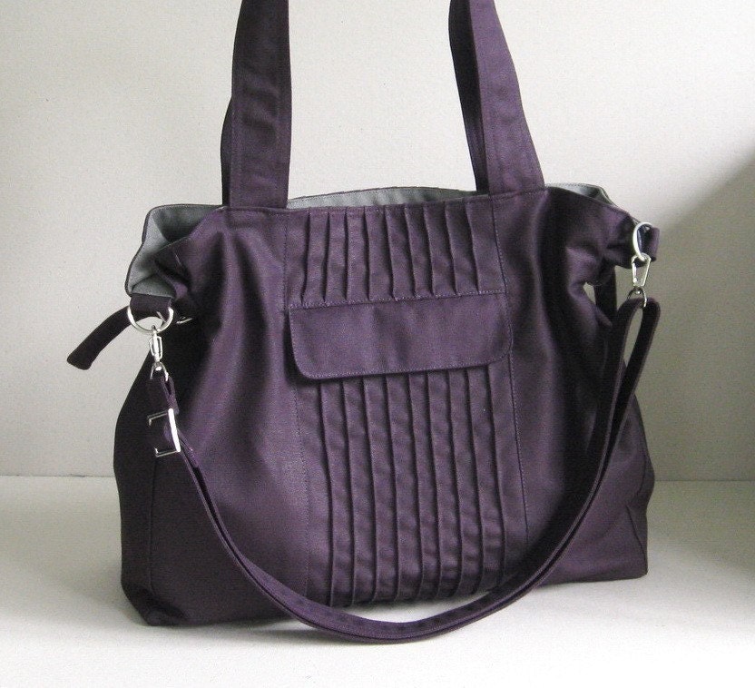 Sale - Deep Purple Canvas Bag, tote, messenger bag, diaper bag, stylish - CARRIE