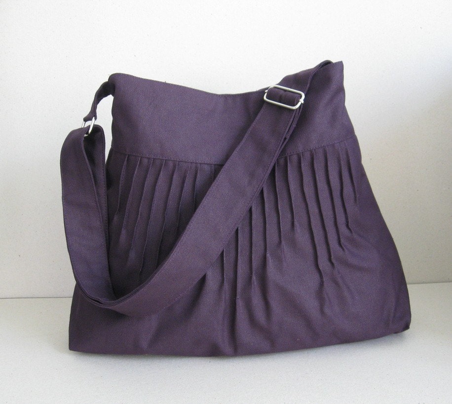 Sale - Blythe - Deep Purple Canvas Lines Multi-Purpose Bag - Shoulder bag, Messenger bag, Tote, Travel bag, Women