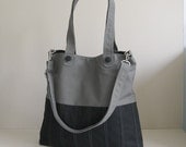 Sale - Black/Grey Canvas Bag, tote, purse, everyday bag, messenger bag, adjustable Strap