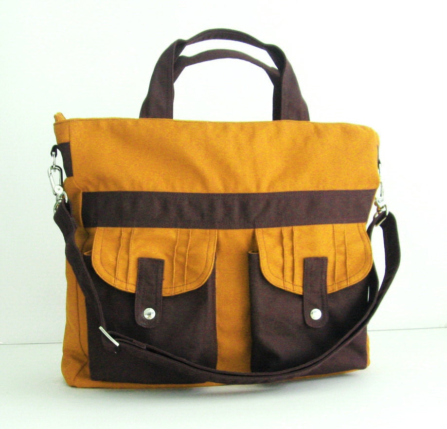 Sale - Mustard Canvas All purpose Bag - Shoulder bag, Tote, Diaper bag, Messenger, School bag - SUNNY