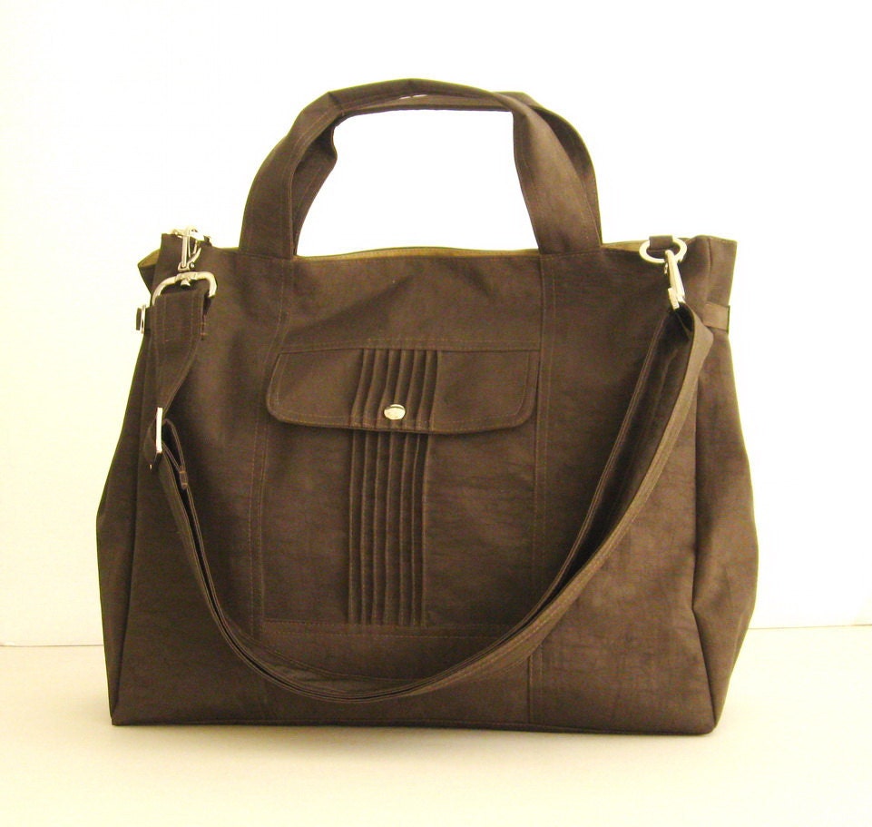Sale - Water-Resistant Bag in Chocolate Brown- messenger bag, school bag, tote, purse, gym bag - KATE